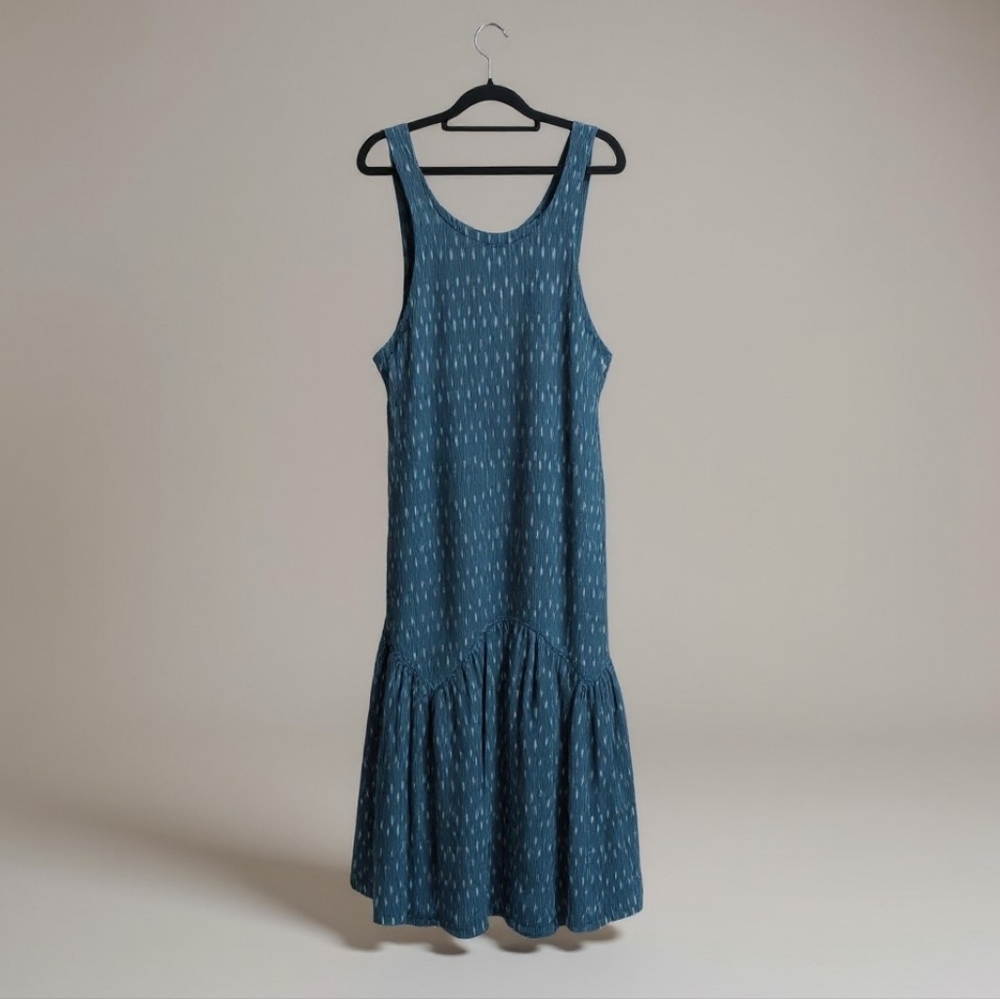 Free People Teal Ikat Cotton Maxi Dress Sleeveless Cutout Back S/P Boho